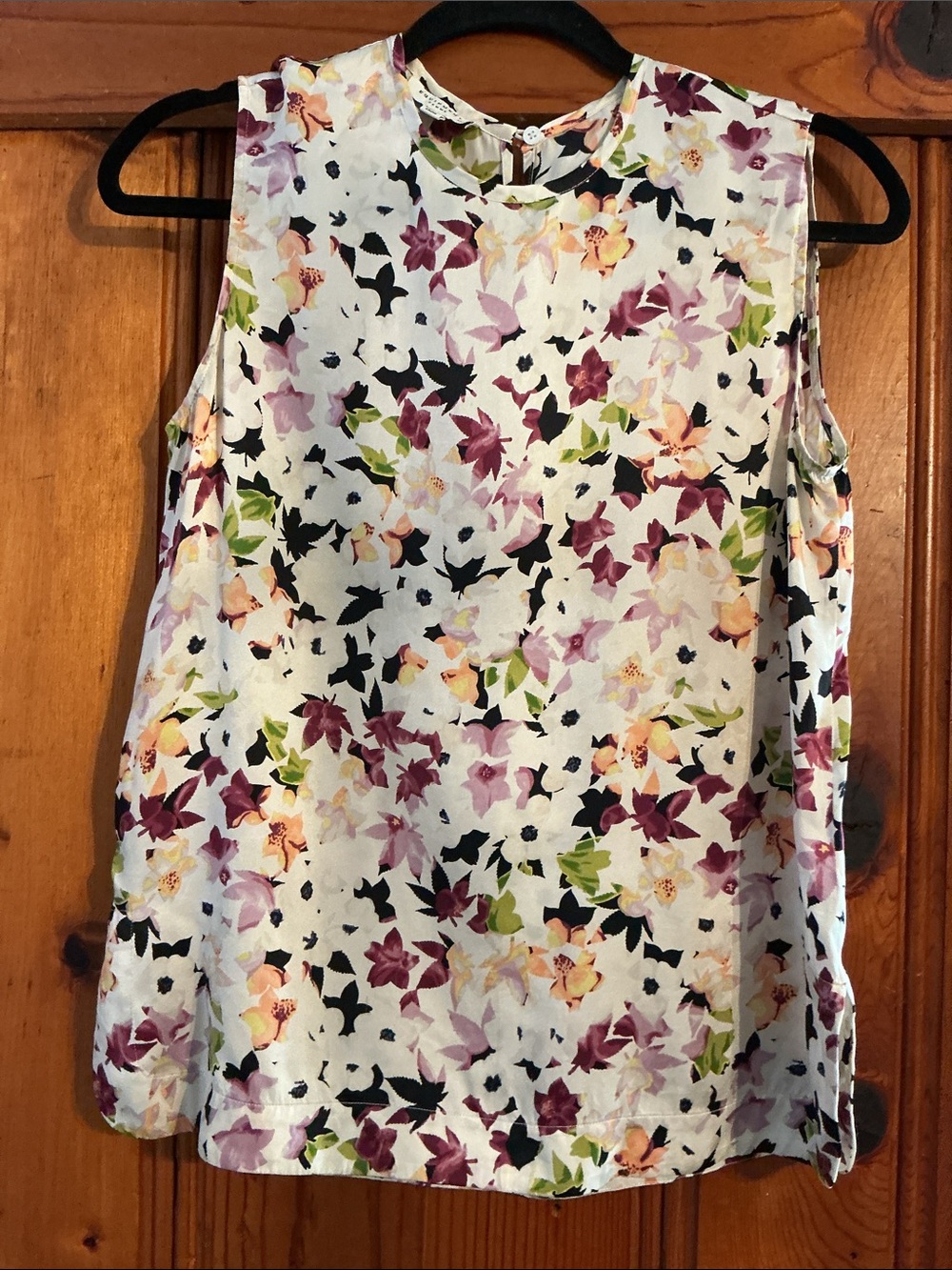 Equipment Floral Silk Camisole - White with Purple, Green & Peach